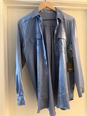 Simply Vera Vera Wang Light Blue Satin Button-Front Blouse